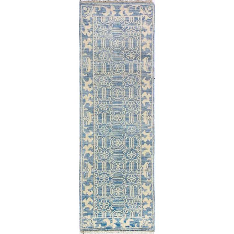 Addie Geometric Hand Knotted Wool Denim/Cream Area Rug