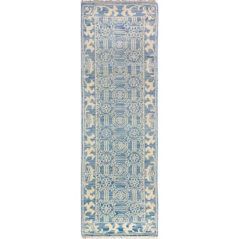 Addie Geometric Hand Knotted Wool Denim/Cream Area Rug