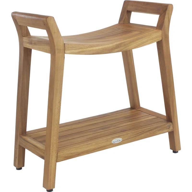 Aqua Teak Patented Asia Ascend Teak Shower Bench with Elevated Height and Shelf