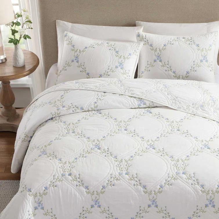 Laura Ashley Laura Ashley Floral Embroidery Cotton Reversible Quilt Set