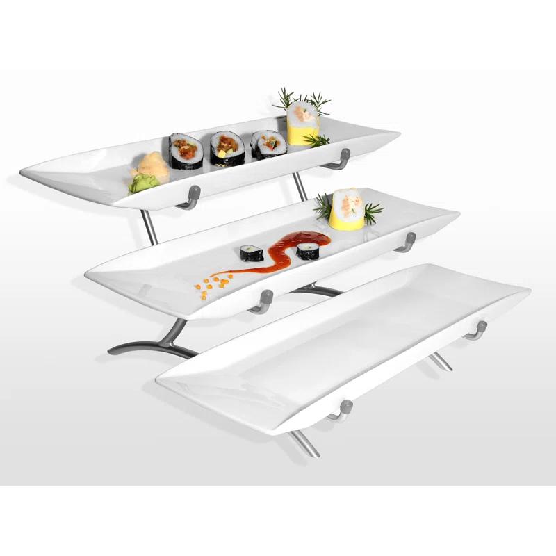 Prestige Wide Frame Three Tier Wire Stand With Porcelain Platters - 23" X 18" X 12"