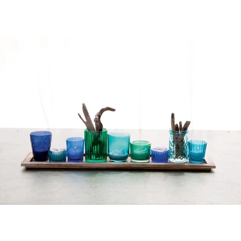 Joss & Main Sanderling Round Glass Votive Holders on Wood Tray