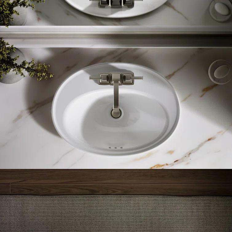 Serif® Ceramic Oval Drop-In Bathroom Sink with Overflow