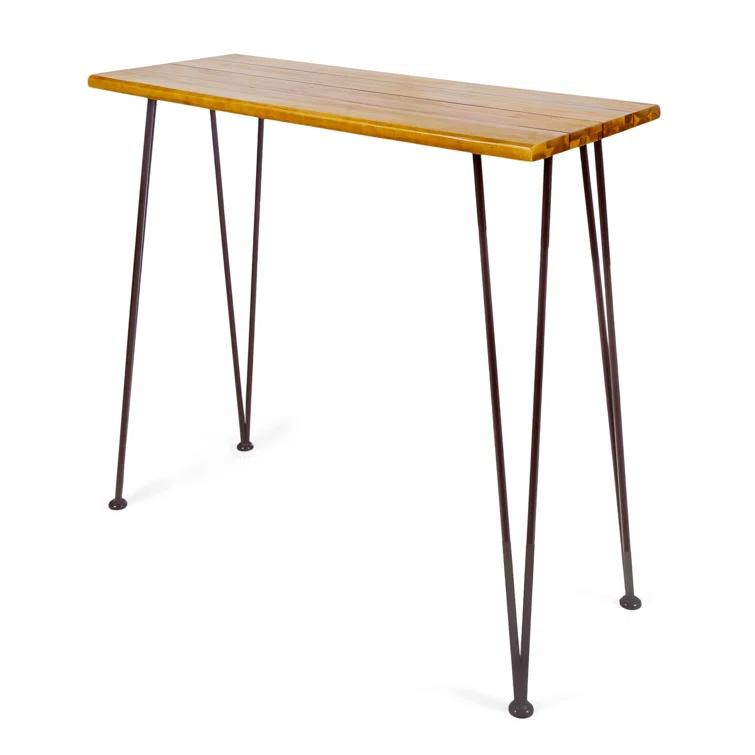 Union Rustic Loya Rectangular Acacia Wood Outdoor Bar Table
