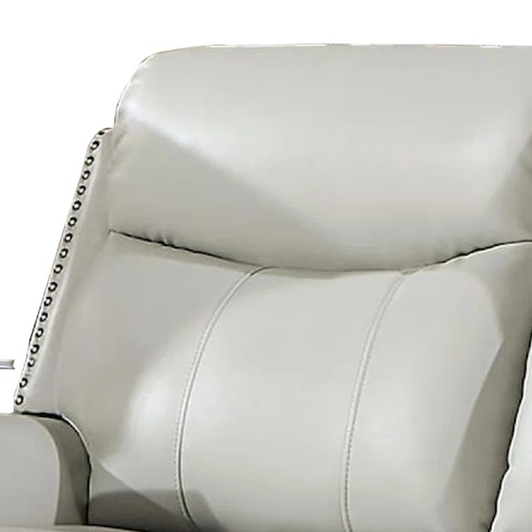 Benjara Flo 87 Inch Power Recliner Sofa, USB, Nailhead, Faux Leather, Light Gray | Wayfair