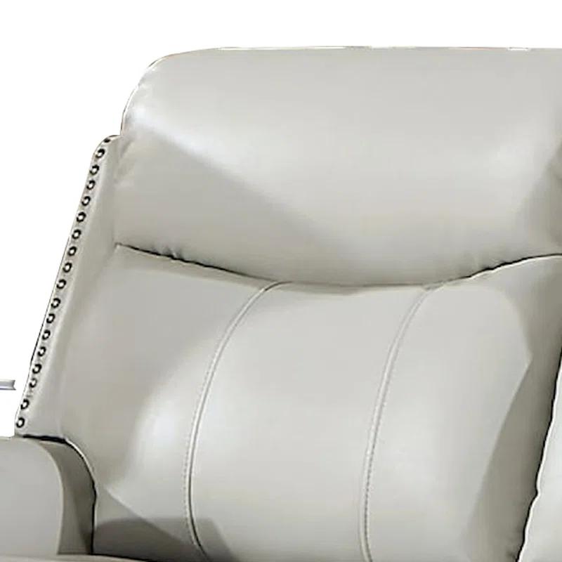 Benjara Flo 87 Inch Power Recliner Sofa, USB, Nailhead, Faux Leather, Light Gray | Wayfair