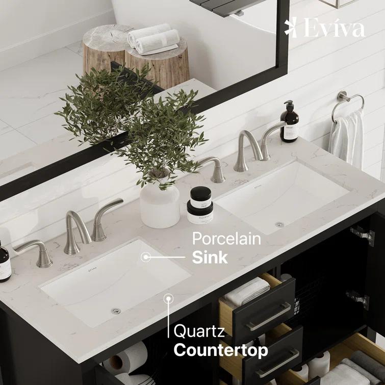 Ebern Designs Minnich 48"W X 22"D Espresso Double Sink Bathroom Vanity With White Carrara Quartz Countertop And Undermount Porcelain Sinks