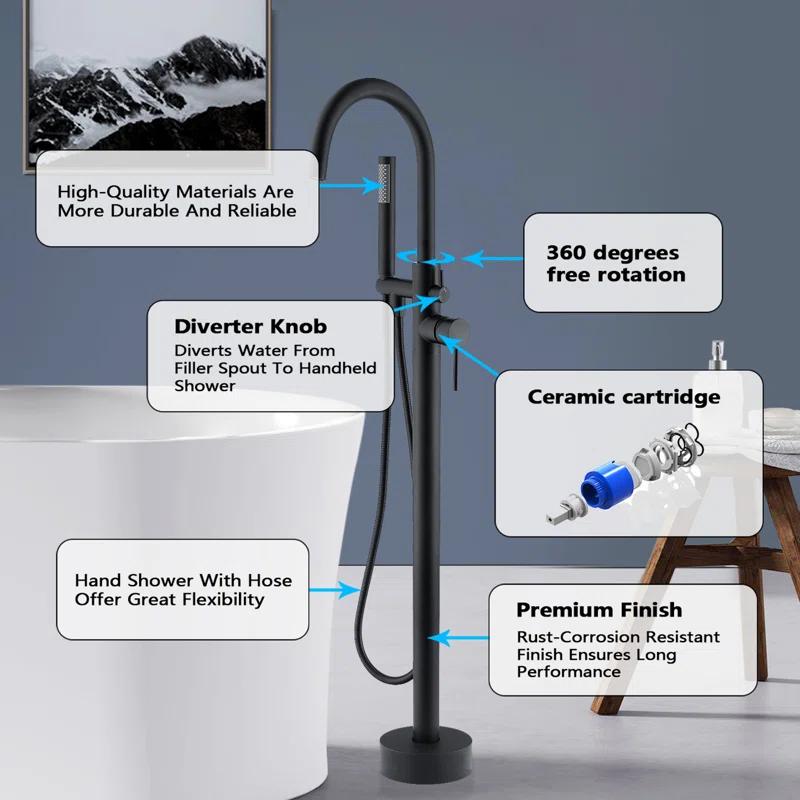 PENGFANG WORLDWIDE LLC Double Handle Floor Mounted Tub Filler With Handshower P017MBTF