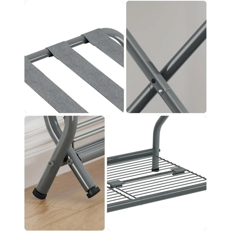 WIZIAT Rack Set Of 2, Foldable Suitcase Stand With Storage Shelf, Metal Luggage Holder For Guest Room, Bedroom | Wayfair