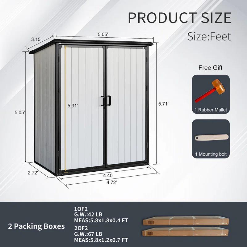 GZMWON 5X3ft Outdoor Storage Shed Waterproof Resin Cabinet Outdoor Storage Cabinet