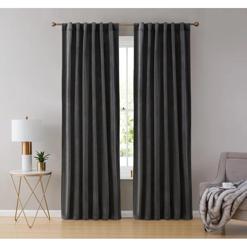 Eider & Ivory™ Monroy Velvet Solid Color Curtain Panels Set (Set of 2)