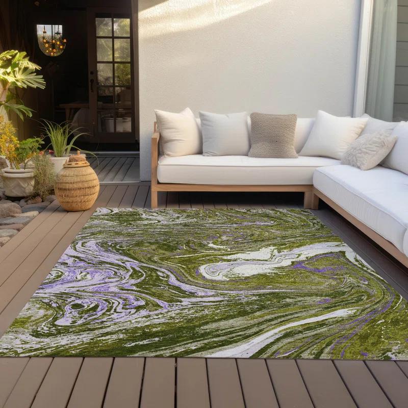 Machine Washable Indoor/Outdoor Chayden ACN1061 Olive Runner Rug