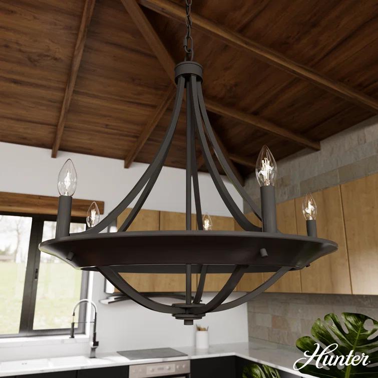 Hunter Fan Perch Point 5 Light Candle Style Wagon Wheel Chandelier