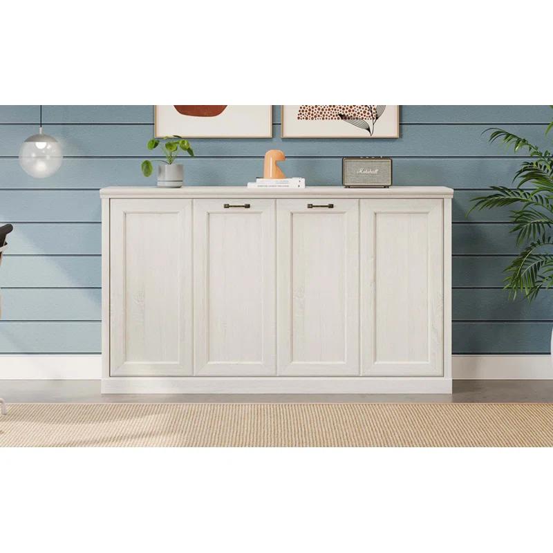 Impact Outdoor Twin Size Horizontal Murphy Bed, Hideaway Wall Bed, Folding Into Cabinet, Space Saving Furniture For Multipurpose Guest Room, Home Office, Rustic White