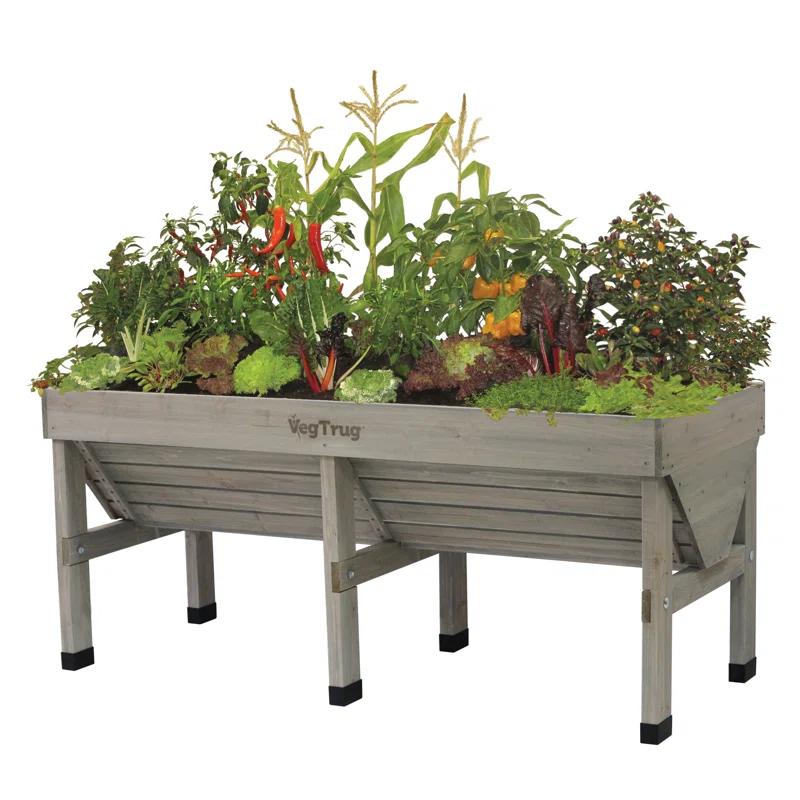 Gray Wash Wooden Raised Bed Planter for Outdoor Gardens