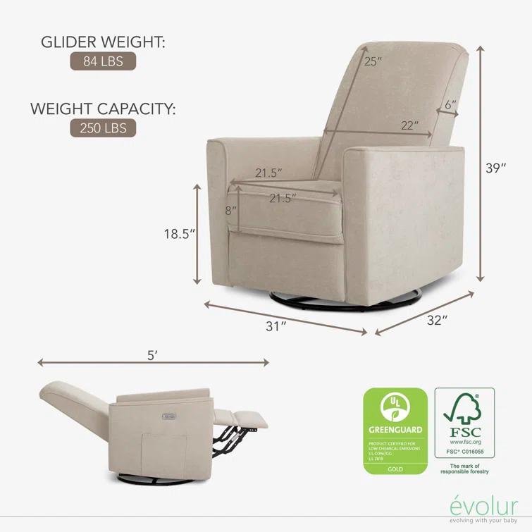 Evolur Greenguard Gold Certified Upholstered Swivel Reclining Glider