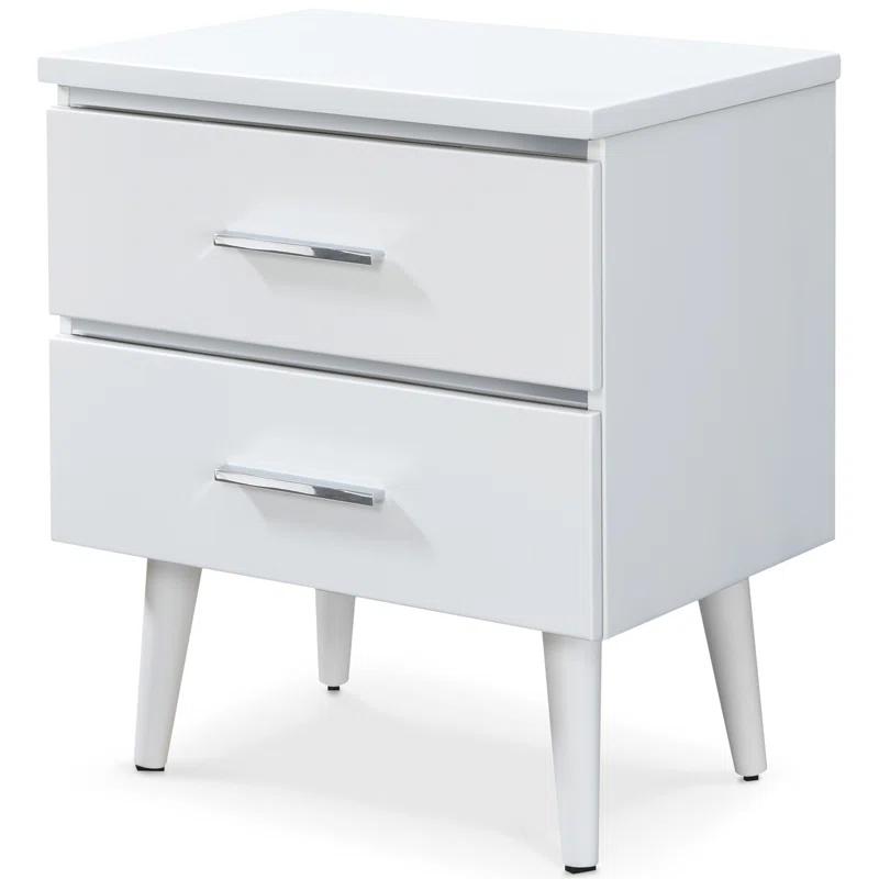 Adore Decor Mid-Century Side Table, 2 Drawers Storage Nightstand, Matte Chrome Handle