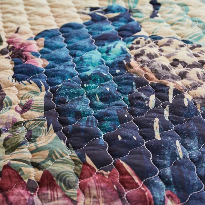 Barefoot Bungalow Eden Peacock Quilted Throw with Crochet Trim