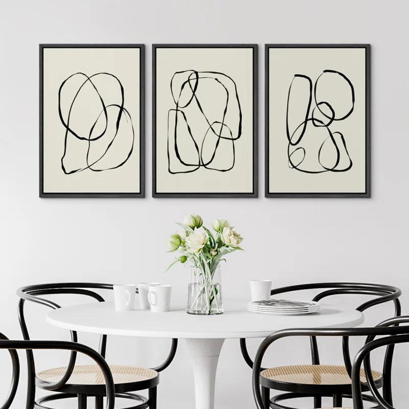 SIGNLEADER " Modern Duotone Geometric Spiral Ring Circle Collage 3 Piece Framed Wall Art. " 3 - Pieces