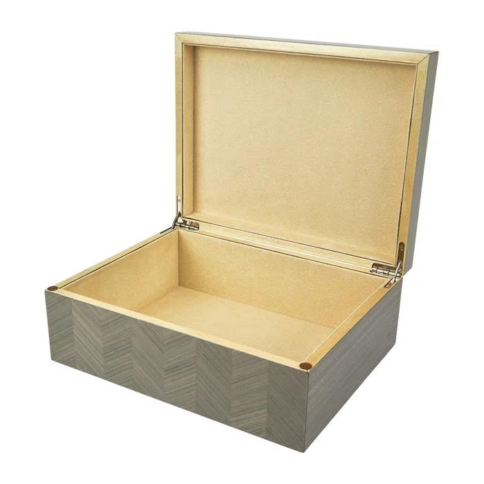 Gray Real Wood Veneer Decorative Storage Box