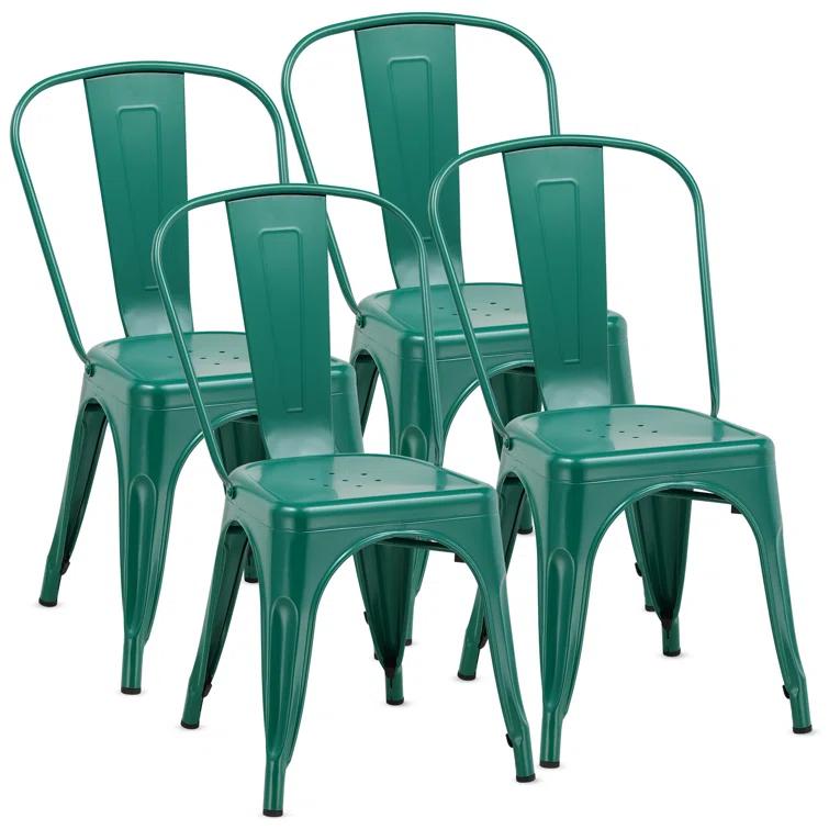 COMHOMA COMHOMA Metal Dining Chair 4pcs Industrial Modern Iron Stackable Bistro Chair (Set of 4)