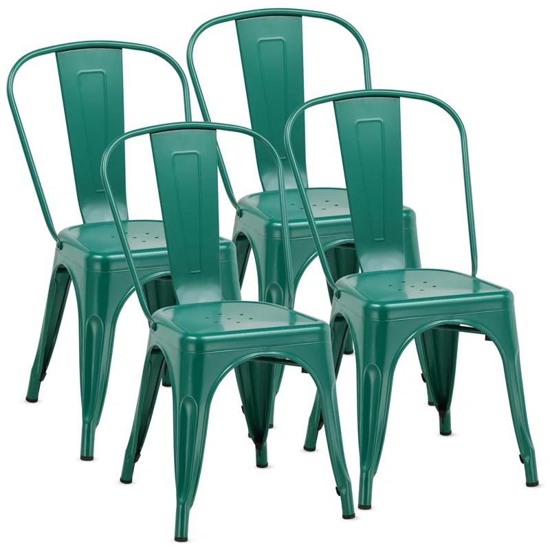 COMHOMA COMHOMA Metal Dining Chair 4pcs Industrial Modern Iron Stackable Bistro Chair (Set of 4)