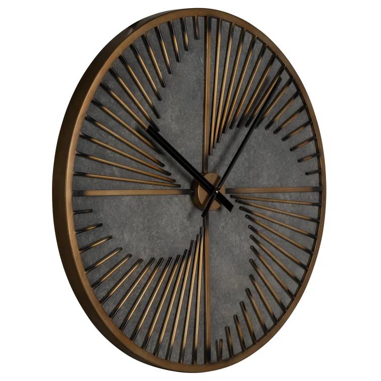Oversized Aged Bronze and Gray Metal Round Wall Clock