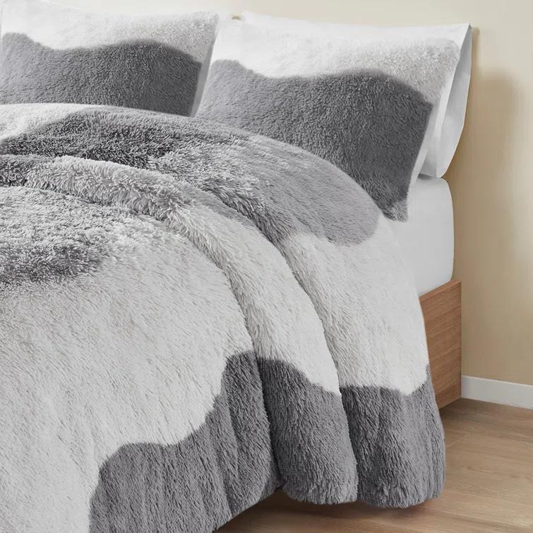 Intelligent Design 3pc Full/Queen Rachel Ombre Shaggy Faux Fur Comforter Set Gray: Hypoallergenic, Contemporary Style