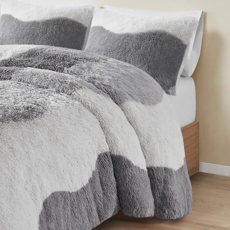 Intelligent Design 3pc Full/Queen Rachel Ombre Shaggy Faux Fur Comforter Set Gray: Hypoallergenic, Contemporary Style
