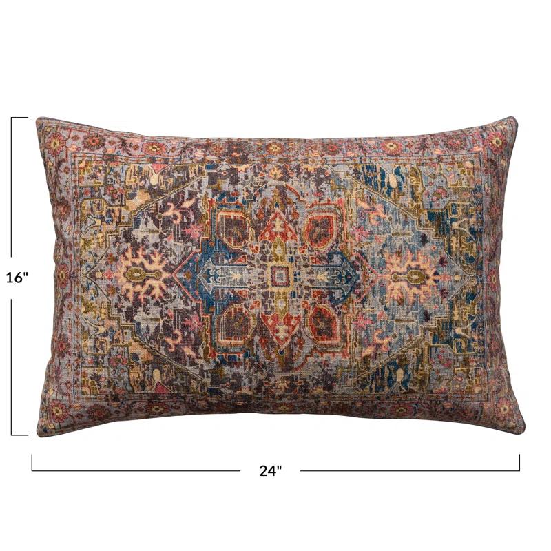 Creative Co-Op Artiste Cotton Printed Lumbar Pillow with Pattern and Chambray Back