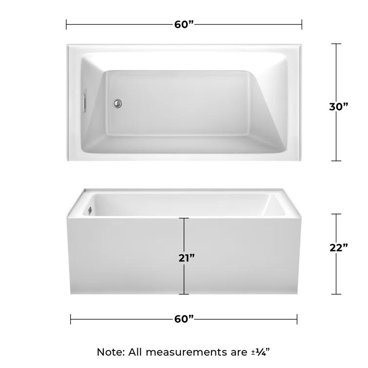Wyndham Collection Grayley 60'' x 30'' Alcove Soaking Acrylic Bathtub WCBTW16030L
