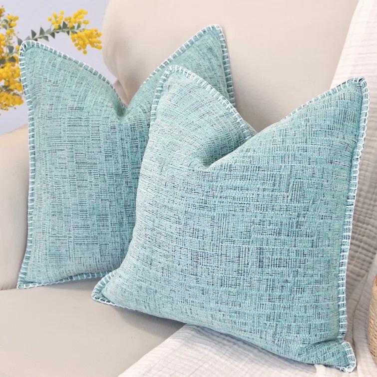 Oveesha Soft Chenille Throw Pillow Covers With Stitched Edge (Set of 2)