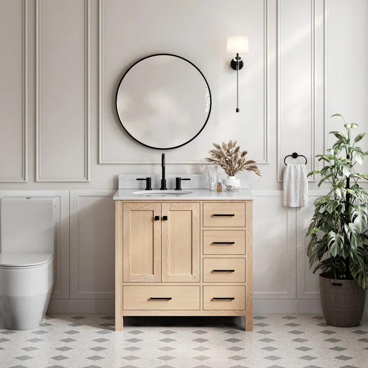 Hokku Designs Flynt 37'' Single Bathroom Vanity with Carrara Marble Top