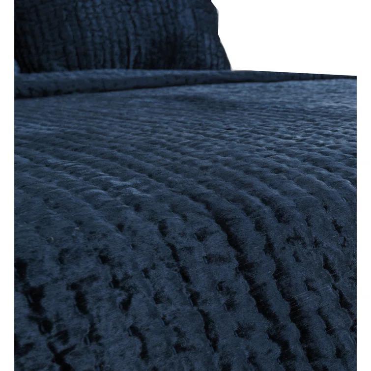 Dimitry Rayon Velvet Ocean Blue King Quilt By Kosas Home