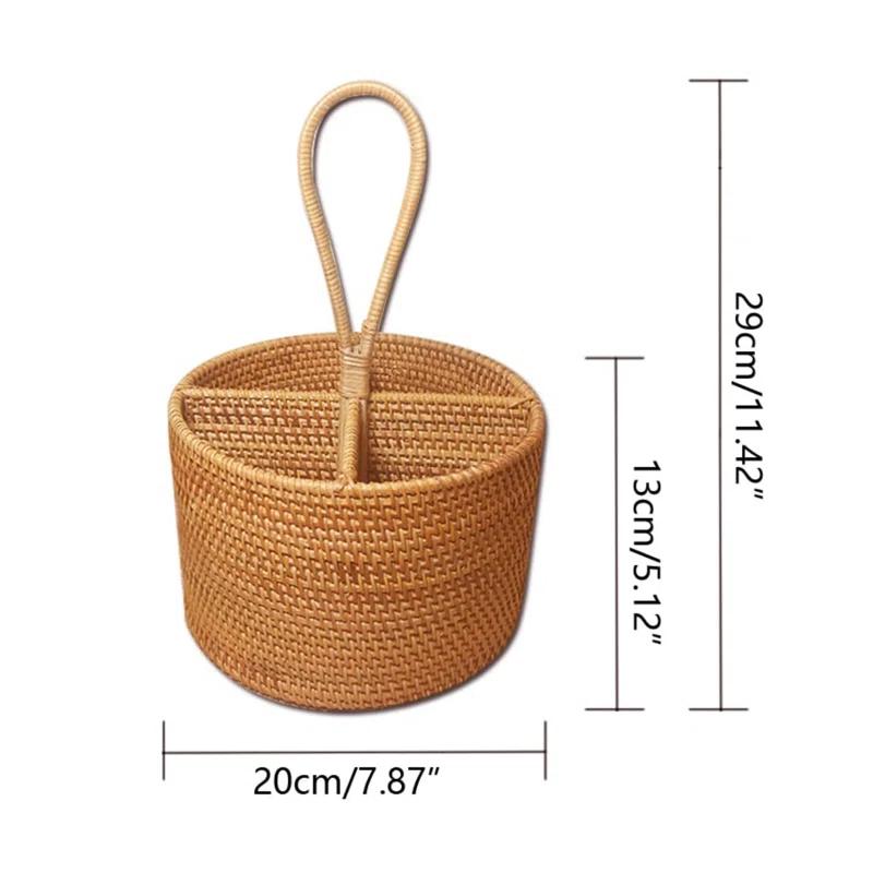 Stack man 2 Pack Rattan Round Condiment Carrier Cooking Utensil Caddy Holder- 4-Compartment Handmade Flatware Organizer Silverware Caddy For Tabletop,Parties, Cooking Utensil Condiment Organizer