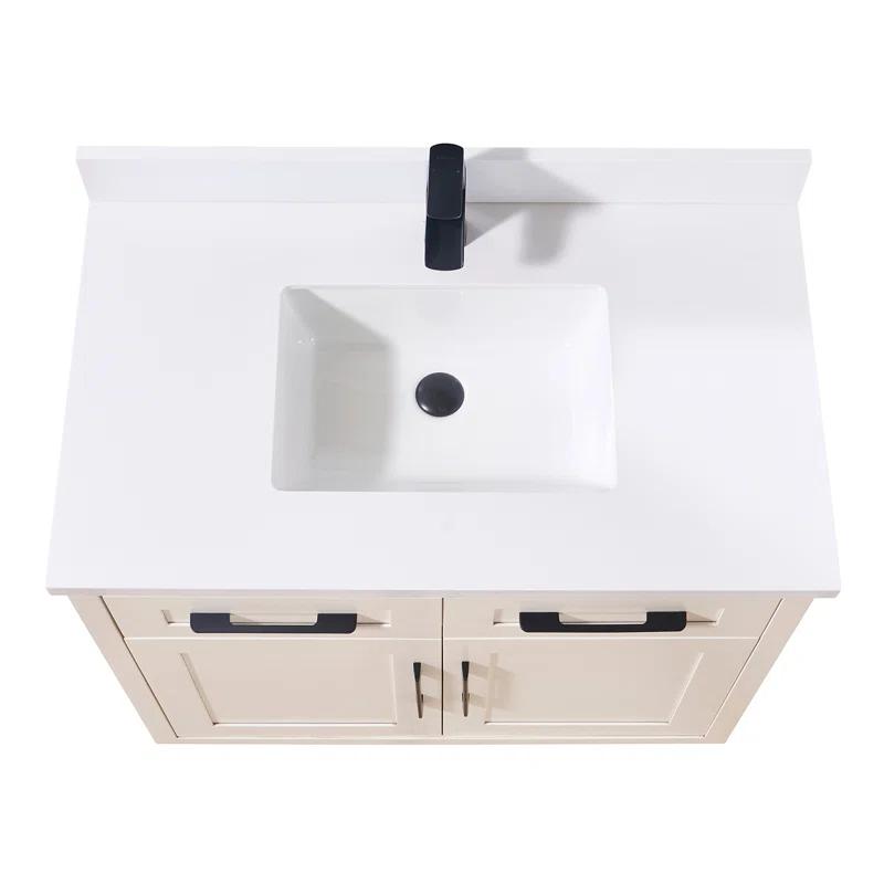 37" Single Bathroom Vanity Top in Snow White with Sink