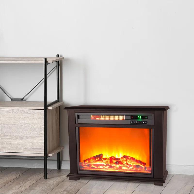 Lifesmart LifeSmart Portable Dark Walnut 3 Quartz Infrared Fireplace Heater with Remote Control and Timer