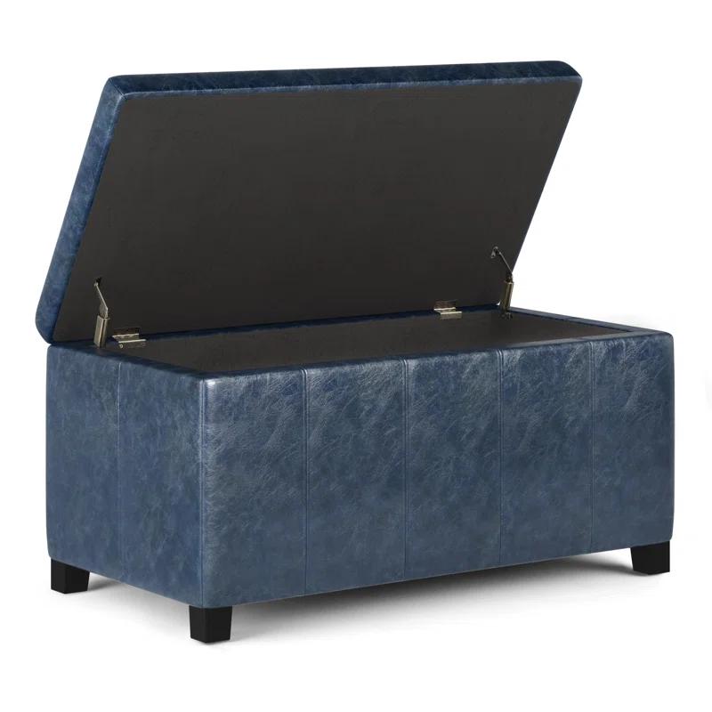 Simpli Home Dover 36"W Upholstered Storage Ottoman Bench with Lift-Top and Large Interior Storage
