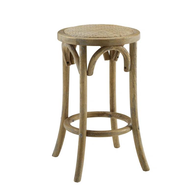 Dovecove Rae 24" Round Rattan Seat Counter Stool with Solid Wood Frame
