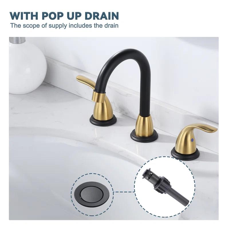 8 Inch Widespread Double Handle Bathroom Faucet With Pop-Up Drain Kit