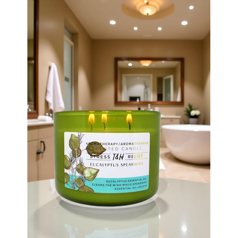 T&H Wholesalers Eucalyptus Spearmint Scented Soy Candle 3 Wick Aromatherapy Candle for Women and Men