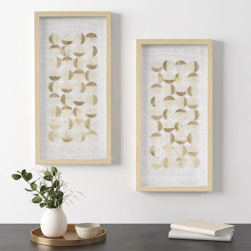 Mercury Row® Zeringue Emblem Natural Capiz with Gold Foil Shadowbox Wall Décor (Set of 2)