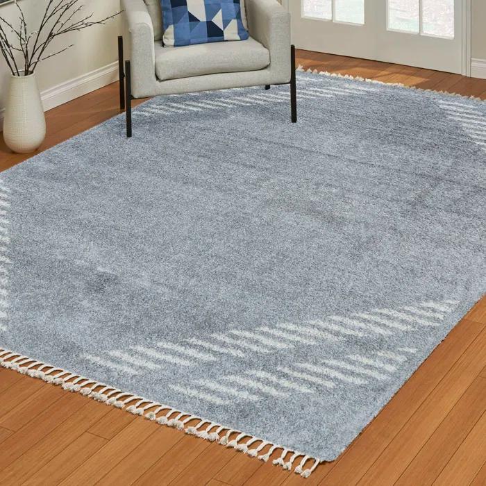 Gertmenian Limmet Lowne Charcoal Gray/Ivory Plush Modern Shag Area Rug with Fringe