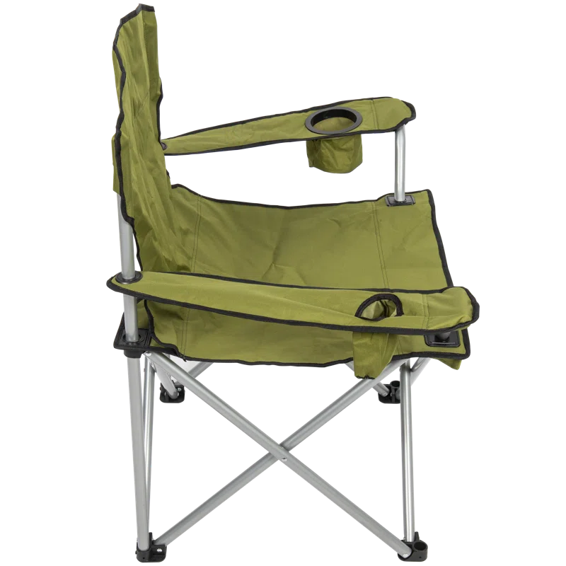 Rio Brands Camp & Go Heavy-Duty Folding Quad Outdoor Camping Chair, Portable Folding Camp Chair with Wide Seat, Cup Holders, and Carry Bag