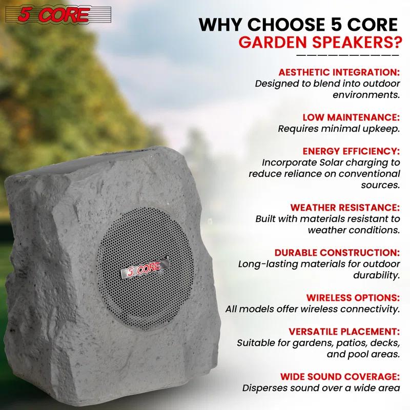 5 Core Outdoor Speakers Bluetooth Waterproof TWS Pool Patio Garden Rock Subwoofer
