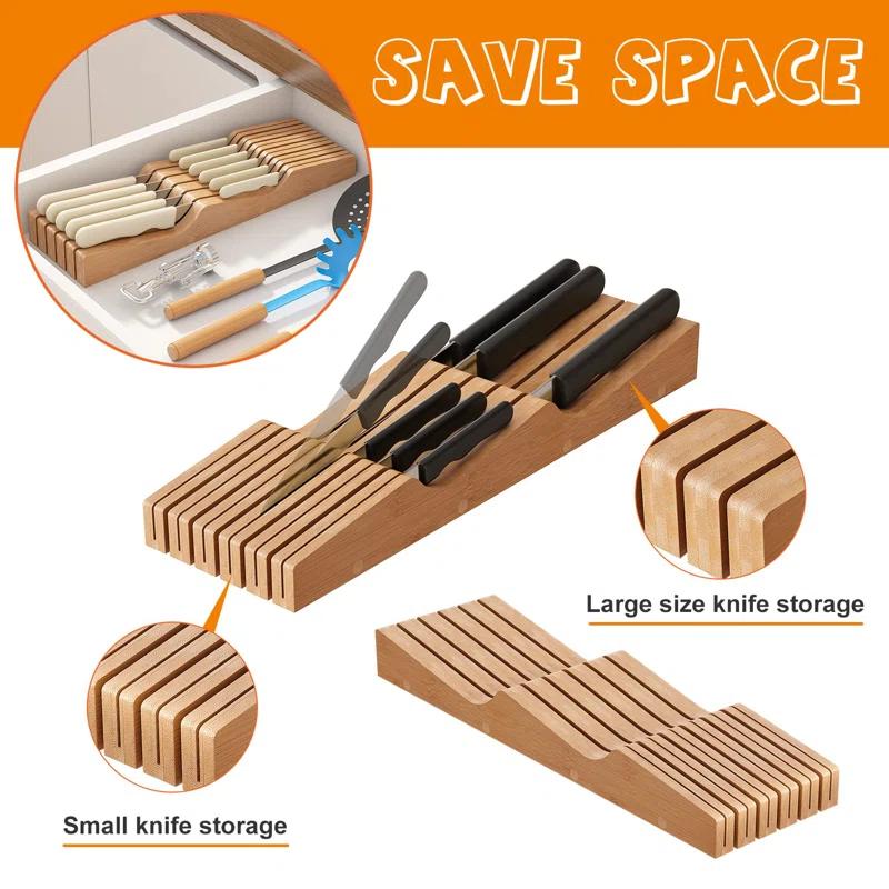 APPENIN WINTER PARK CORP In-Drawer Knife Block Organizer - Bamboo Wood Drawer Knife Organizer-Protecting Knife Organizer Block Holds Up To 11 Knives（Not Included)