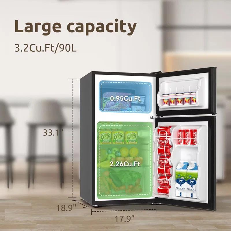 BANGSON 3.2 CU.FT, 2 Door Small Refrigerator with Freezer