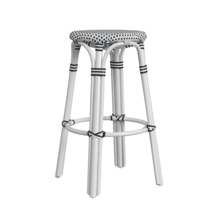 Butler Specialty Company Tobias Round Rattan 30" Bar Stool - White And Black Dot