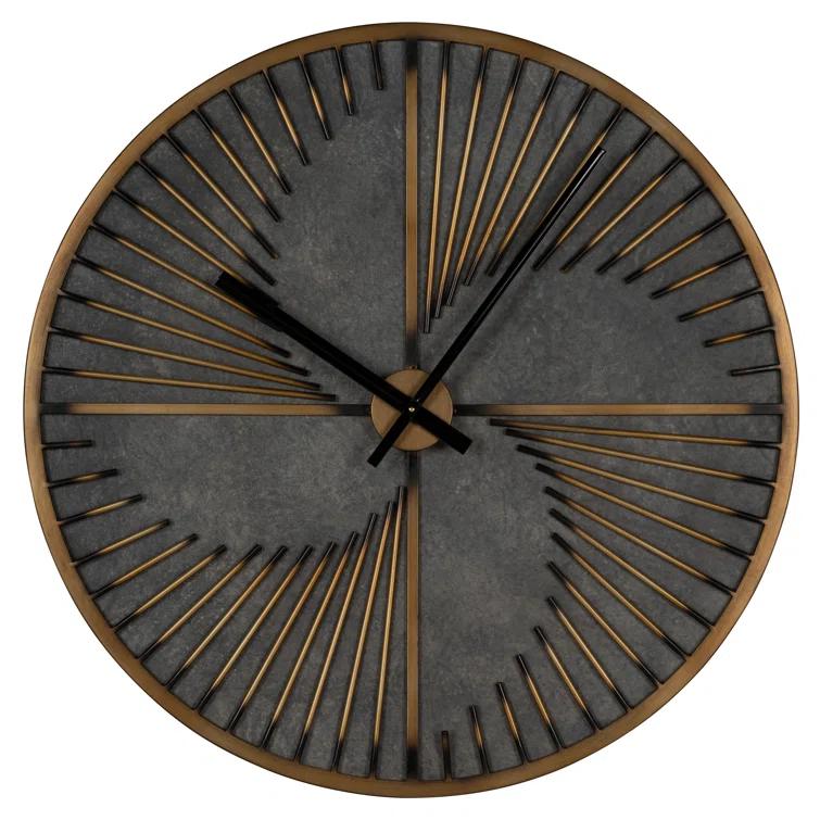 Oversized Aged Bronze and Gray Metal Round Wall Clock