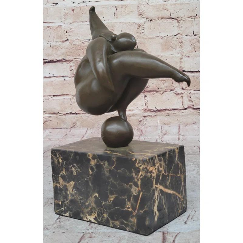 Williston Forge Curvy Woman Abstract Modern Art Bronze Statue Sculpture Girl Balancing 10 Inches X 7 Inches